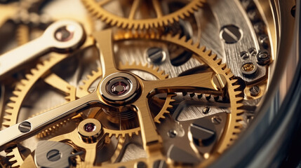 Close-up of a mechanical gears in swiss watch