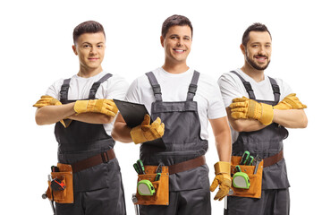 Team of male workers in uniforms - obrazy, fototapety, plakaty