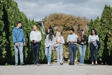 Students in a park, studying together, discussing topics, and achieving goals. Collaboration, effective learning, and teamwork for better results in education.