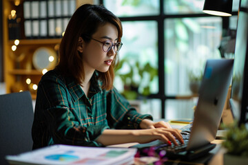 Data-driven Decisions - At her office workstation, a businesswoman making data-driven decisions as she relies on a calculator to interpret and analyze financial data for strategic