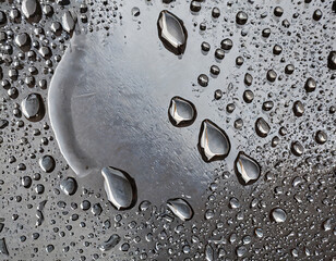 Water drops on a metal surface as a background. Macro shot