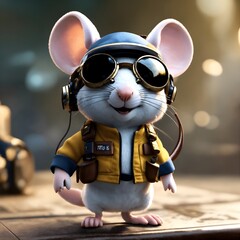 A cute mouse pilot wearing aviator goggles, unreal engine render, 8k