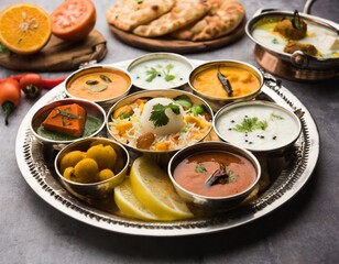indian hindu veg thali food platter selective focus