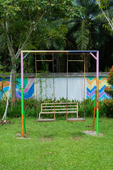 children's playground in the garden, painted with full color
