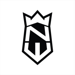 NW Letter Logo monogram hexagon shield shape up and down with crown isolated style design
