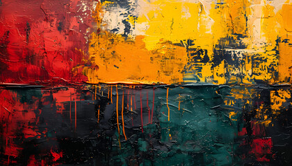 Celebrating vibrant black history month with a grunge canvas featuring red, yellow, and green impasto paint texture,