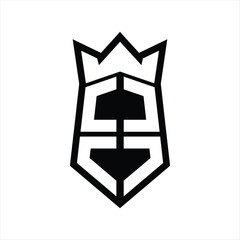 OO Letter Logo monogram hexagon shield shape up and down with crown isolated style design