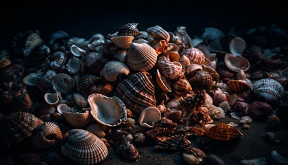 Nature beauty close up of a large, multi colored seashell underwater generated by AI