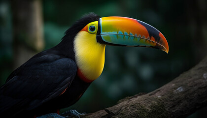 Fototapeta premium Vibrant toucan perched on branch, showcasing nature colorful beauty generated by AI