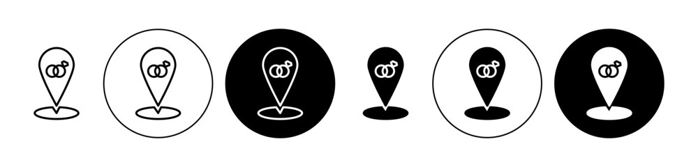Wedding Location icon thin line style symbol. romantic love marriage venue address locator gps pointer outline vector logo
