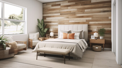 Reclaimed Wood Accent Wall in a Boho Bedroom