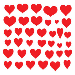 flat red hearts white background
