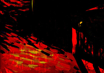 Abstract grunge black background similar to a gloomy city with space for text or image, brush stroke painting, expression