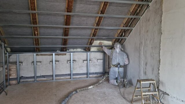 installation of polyurethane foam insulation with compressed gas goes through pipe through gun straight to the structure, it sticks like mush and swells like sponge. every crevice is sealed, man 