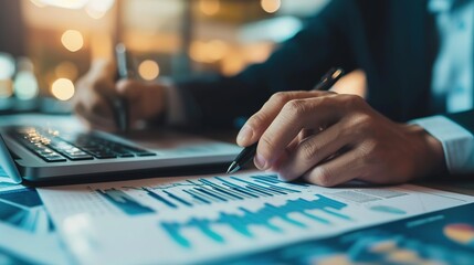 Business adviser analyzing financial figures denoting the progress in the work of the company