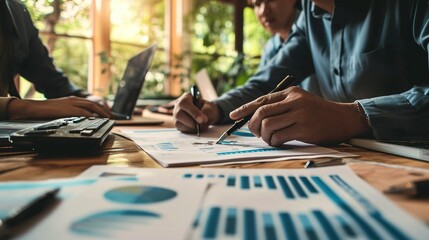business advisor meeting to analyze and discuss the situation on the financial report in the meeting room.Investment Consultant, Financial Consultant, Financial advisor, and accounting