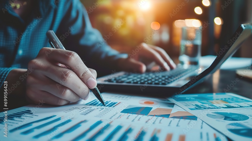 Aufkleber business analyst checking in financial statement for audit internal control system. accounting and f