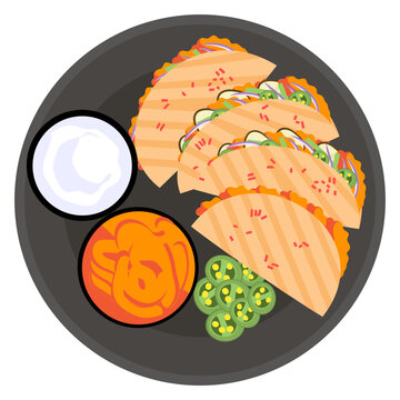 Original Mexican quesadilla Platter with concept, pizzadilla or chavindeca vector icon design, delicious food symbol, authentic local dishes sign, domestic cuisine stock illustration