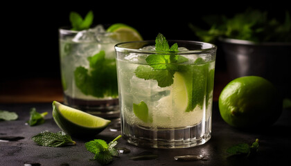 Refreshing mojito cocktail with lime, mint leaf, and citrus fruit generated by AI