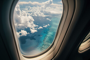 A Clear Aerial Shot of Coastal Beauty from a Plane Window