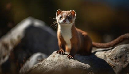 Fototapeta premium Cute small mammal sitting outdoors, looking at camera with curiosity generated by AI