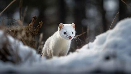 Cute mammal in snow, looking at camera, small and fluffy generated by AI