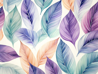 Colorful leaves in watercolor effect background - ai generative