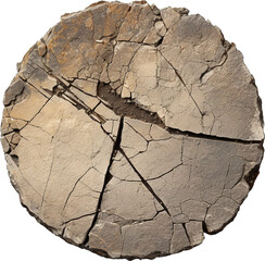 Cracked ground texture circle isolated on transparent background. PNG