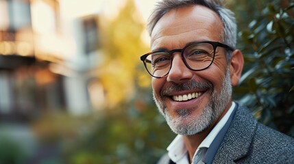 Fototapeta premium Closeup Of Happy Mature Businessman Smiling Outdoor