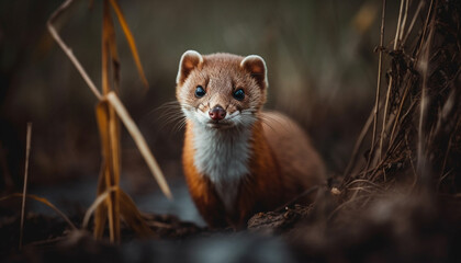 Cute mammal looking outdoors, small fur animal in the forest generated by AI