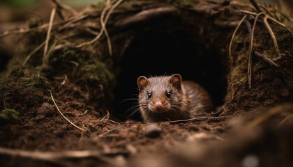 Cute mammal in nature, small rodent with furry whiskers generated by AI