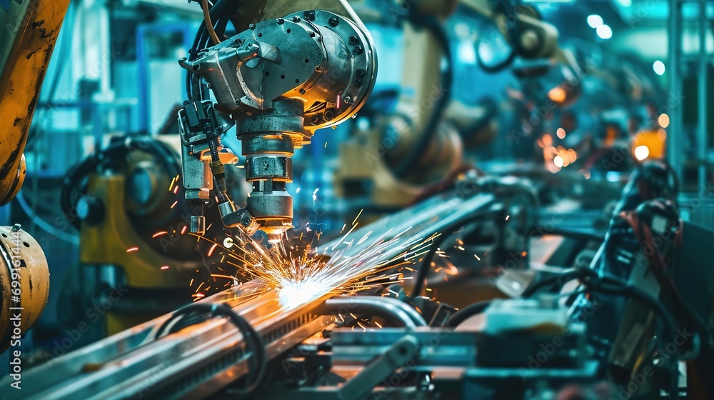 Poster control welding robotic arm system for digital industry using software connected to internet network