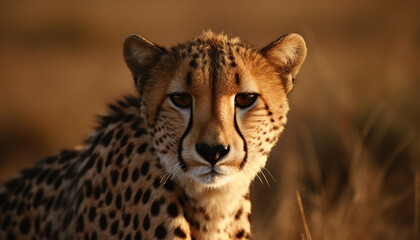 Majestic cheetah walking in the wilderness, staring with alertness generated by AI