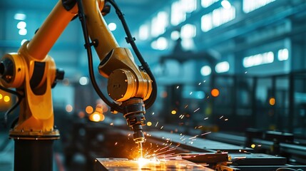 control welding robotic arm system for digital industry using software connected to internet network in intelligent factory industrial with monitoring system