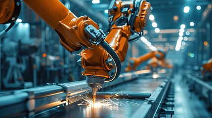 control welding robotics arm system for digital industry using software connected to internet network in intelligent factory industrial with monitoring system