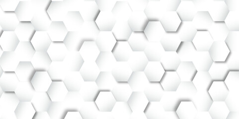 Abstract hexagon background. Futuristic abstract honeycomb mosaic white technology background. Surface polygon pattern with glowing hexagon paper texture and futuristic business. graphic concept.