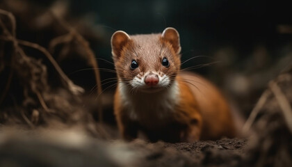 Fototapeta premium Cute small mammal, furry and fluffy, looking at camera playfully generated by AI