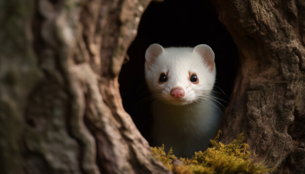Cute mammal sitting on a tree branch, looking at camera generated by AI