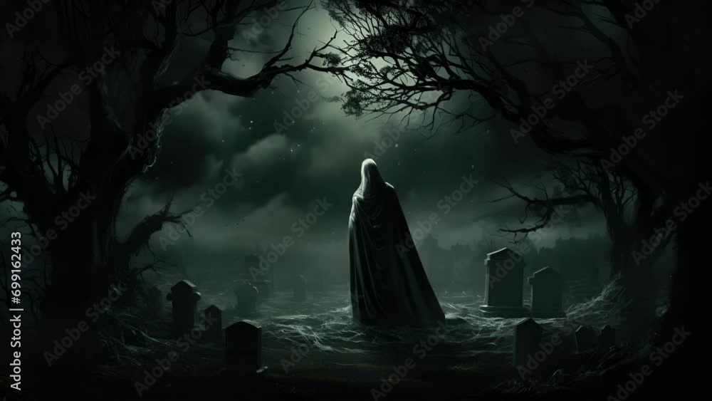 Aufkleber a strange ghostly form seems to materialize from nothing in the shadows of a moonlit cemetery.