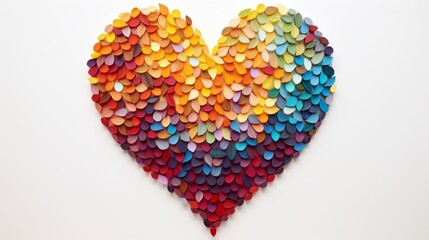 A playful heart shape made using colored pencils, showcasing an array of hues and creativity.