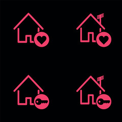 House set icon, collection home sign, real estate, houses in flat style in line and outline design - vector