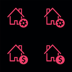 House set icon, collection home sign, real estate, houses in flat style in line and outline design - vector