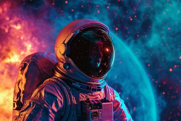 Cosmic Adventure: 80s Astronaut with Neon Galaxies Poster