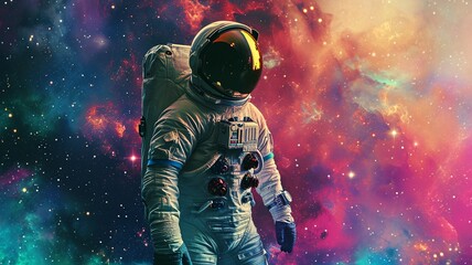 Cosmic Adventure: 80s Astronaut with Neon Galaxies Poster