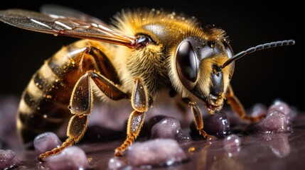 bee covered in pesticide residue, representing the impact on pollinators generative ai