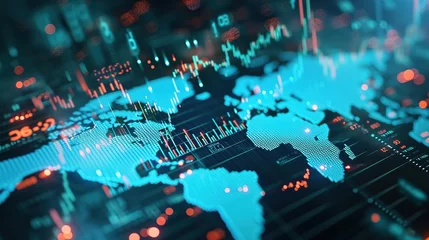 Papier peint photo autocollant rond Carte du monde Global economy stock market finance chart business exchange investment data on growth financial graph world map 