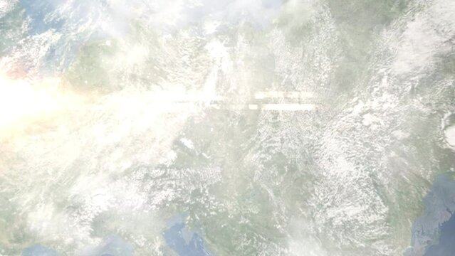 Zoom in from space and focus on Svitavy, Czech Republic. 3D Animation. Background for travel intro. Elements of this image furnished by NASA