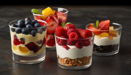 A refreshing homemade berry parfait, a sweet and healthy dessert generated by AI