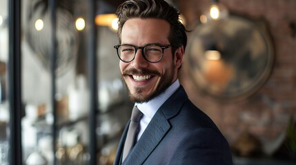 Fototapeta premium Handsome smiling confident businessman portrait