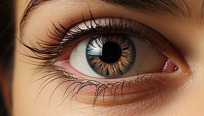 Fototapeta premium Beautiful woman with green eyes staring into the camera generated by AI